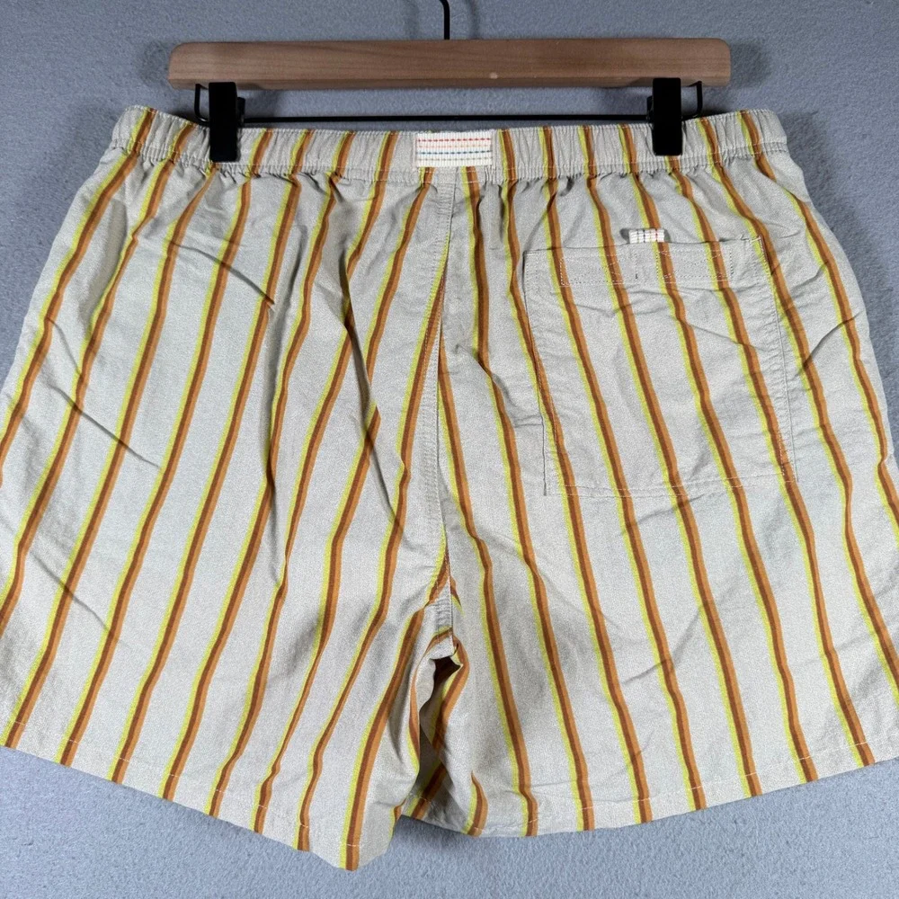 Prana Mens Relaxed‎ Fit Recycled Nylon Striped Belted Shorts Tan Orange Green M